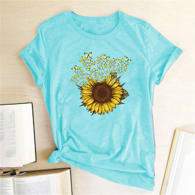 Sunflower Printed Short Sleeve T-shirt For Women