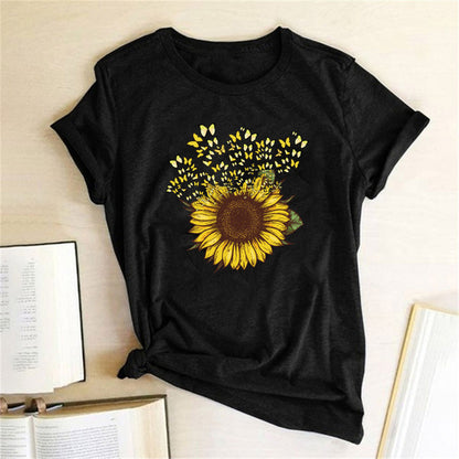 Sunflower Printed Short Sleeve T-shirt For Women