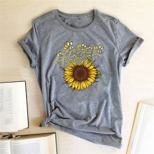 Sunflower Printed Short Sleeve T-shirt For Women