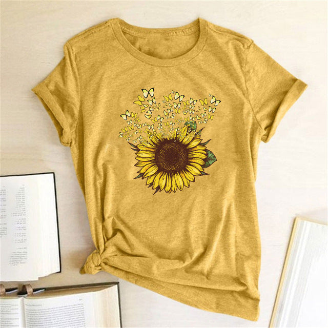 Sunflower Printed Short Sleeve T-shirt For Women