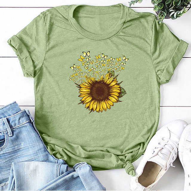 Sunflower Printed Short Sleeve T-shirt For Women