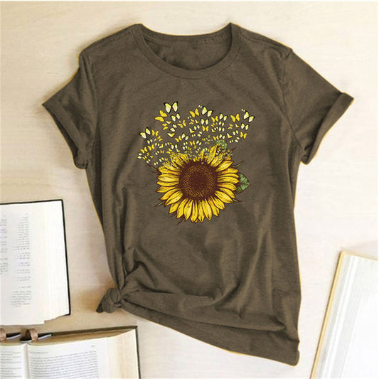 Sunflower Printed Short Sleeve T-shirt For Women