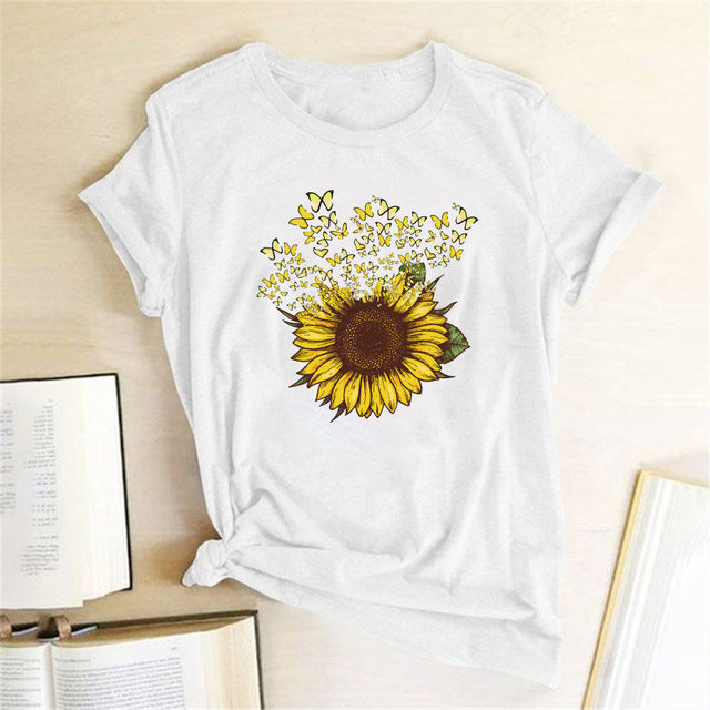 Sunflower Printed Short Sleeve T-shirt For Women