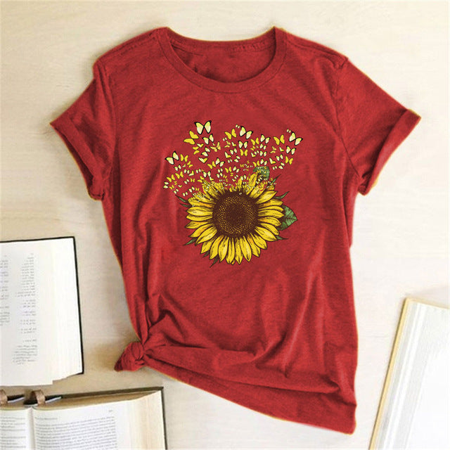 Sunflower Printed Short Sleeve T-shirt For Women