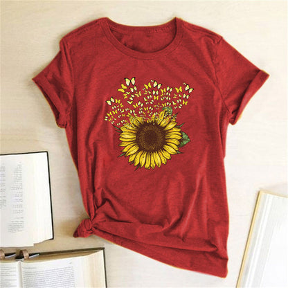 Sunflower Printed Short Sleeve T-shirt For Women