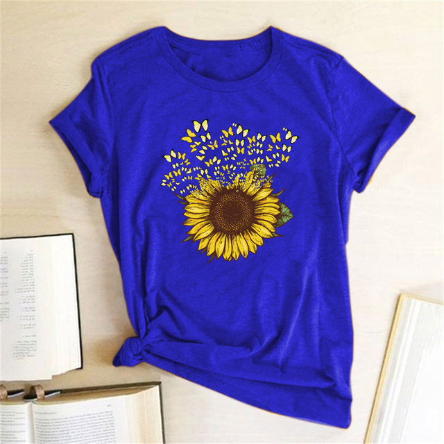 Sunflower Printed Short Sleeve T-shirt For Women