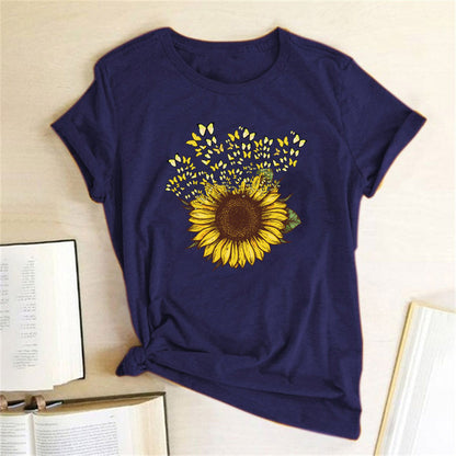 Sunflower Printed Short Sleeve T-shirt For Women