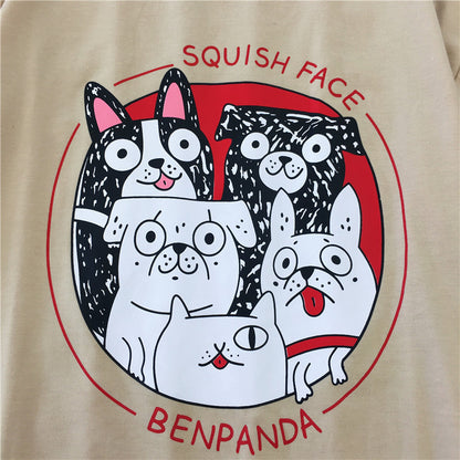 Japanese T-shirt, Chao Brand, Short-sleeved Men and Women''s Retro Lovers''T-shirt, Dog Printed Summer Class Clothes
