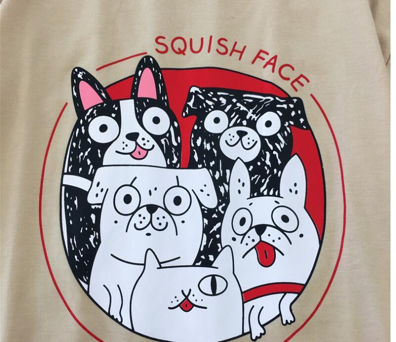 Japanese T-shirt, Chao Brand, Short-sleeved Men and Women''s Retro Lovers''T-shirt, Dog Printed Summer Class Clothes