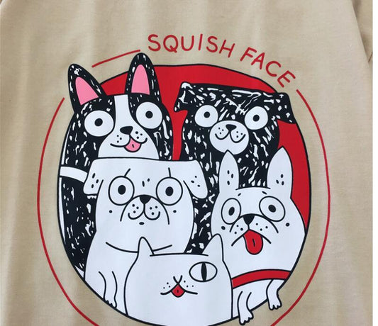 Japanese T-shirt, Chao Brand, Short-sleeved Men and Women''s Retro Lovers''T-shirt, Dog Printed Summer Class Clothes