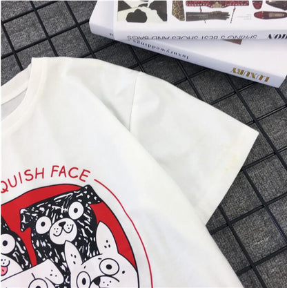 Japanese T-shirt, Chao Brand, Short-sleeved Men and Women''s Retro Lovers''T-shirt, Dog Printed Summer Class Clothes