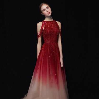 Red and White Long Dress X Banquet Performance Clothes for Women/Girls