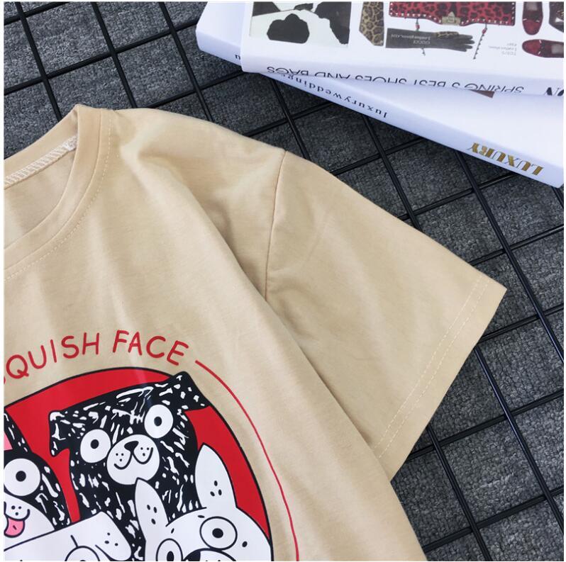 Japanese T-shirt, Chao Brand, Short-sleeved Men and Women''s Retro Lovers''T-shirt, Dog Printed Summer Class Clothes