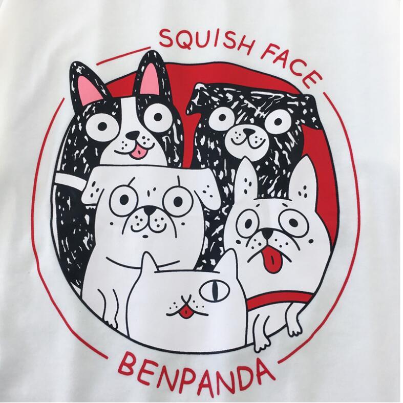 Japanese T-shirt, Chao Brand, Short-sleeved Men and Women''s Retro Lovers''T-shirt, Dog Printed Summer Class Clothes