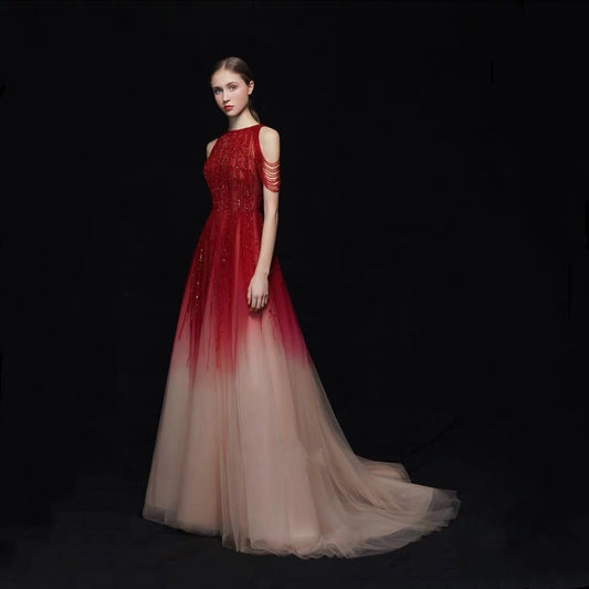 Red and White Long Dress X Banquet Performance Clothes for Women/Girls