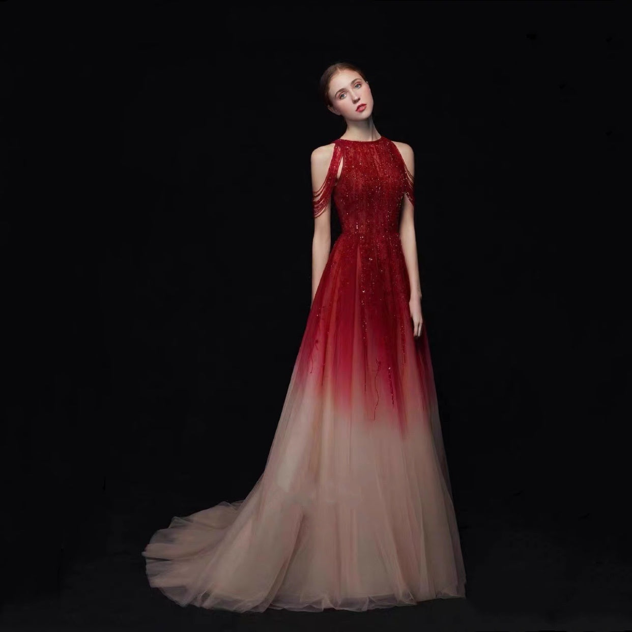Red and White Long Dress X Banquet Performance Clothes for Women/Girls