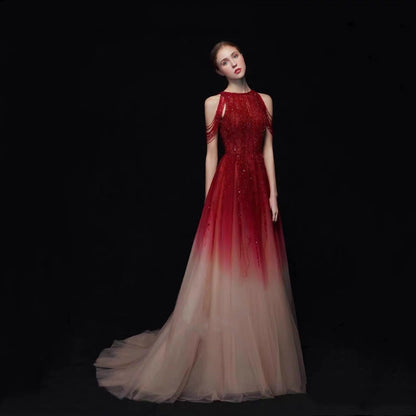 Red and White Long Dress X Banquet Performance Clothes for Women/Girls
