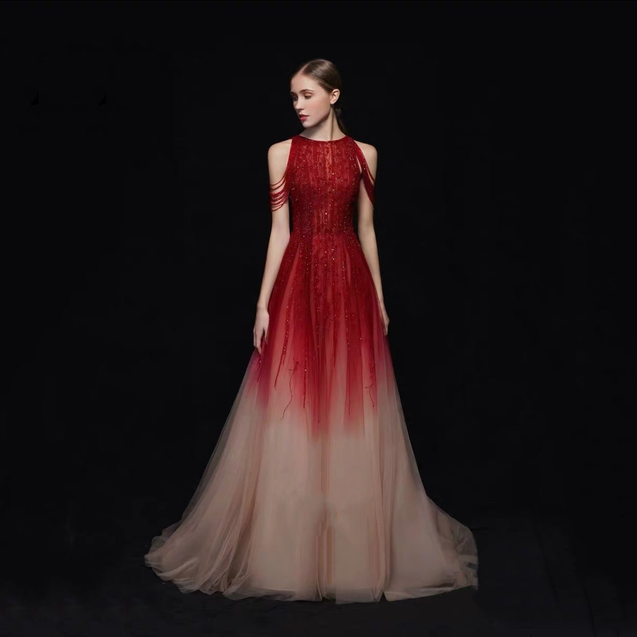 Red and White Long Dress X Banquet Performance Clothes for Women/Girls