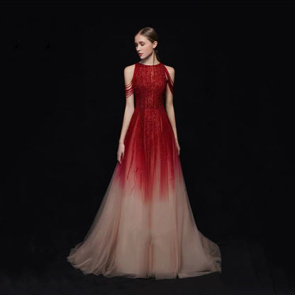 Red and White Long Dress X Banquet Performance Clothes for Women/Girls